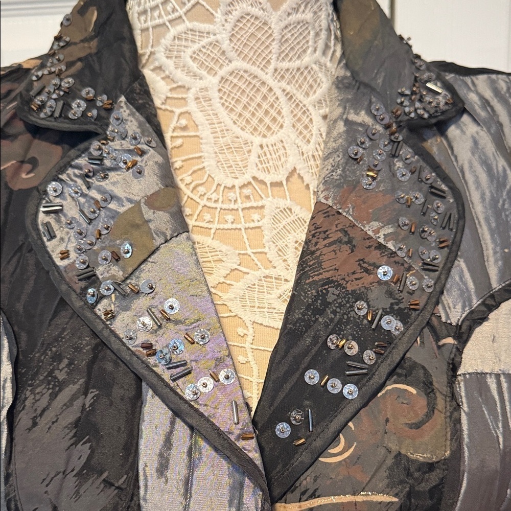 Alberto Makali patchwork blazer jacket three-button sequin embellishments S - Picture 4 of 12